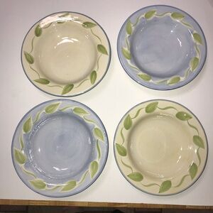 Pottery Barn Soup Salad Pasta Bowl Green Leaf Wide Brim 2 Yellow 2 Blue Set Of 4